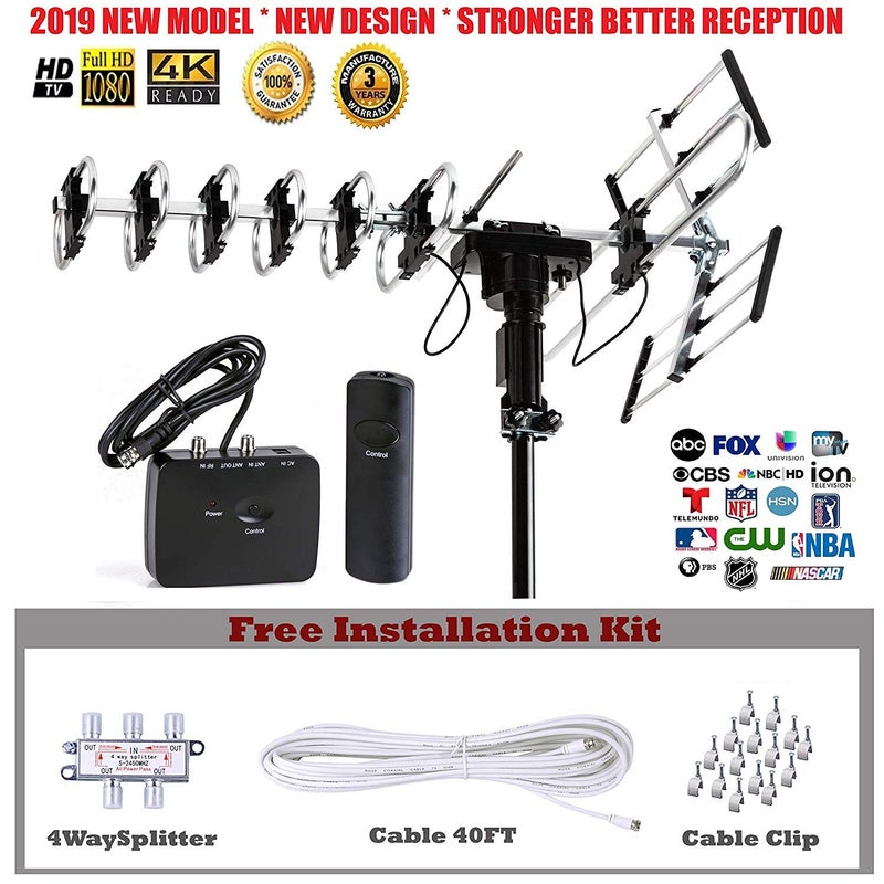 Five Star Outdoor Antenna HD TV 200 Miles Range with Motorized 360Â° Rotation, UHF/VHF/FM Radio with Infrared Remote Control Plus Installation Kit - Image 4